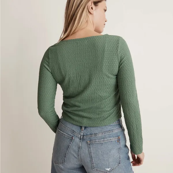 Madewell Green Button-Up crinkle Cardigan - Image 3