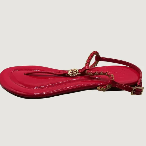 Tory Burch Miller Braided Pink Patent Leather Thong Ankle Strap Sandals 6M - Image 8