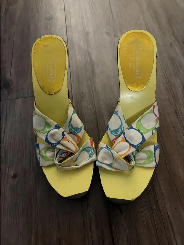 VTG Coach Y2K Wooden Wedge Sandals Sz 4 Hand Painted - Image 2