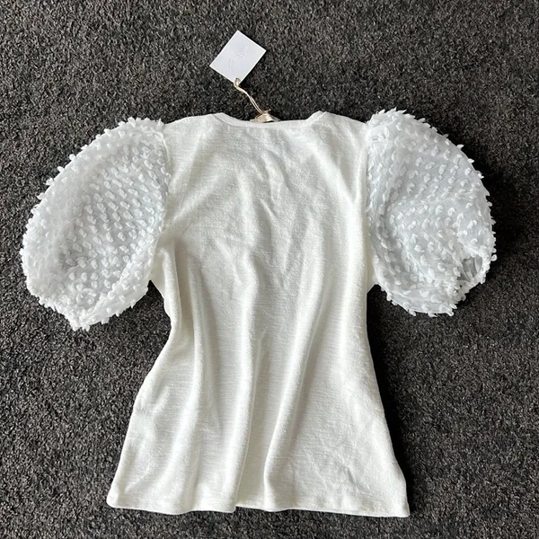 la ven pom pom sleeves top White Size M - Image 3