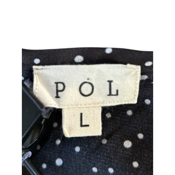 POL Black White Polka Dot Ruffle Lace Trim Spaghetti Strap Tank Top Womens Large - Image 3