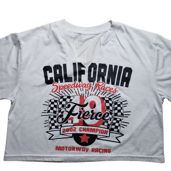 Weekend Warrior California Speedway Races Crop Top Shirt Womens Small White - Image 2