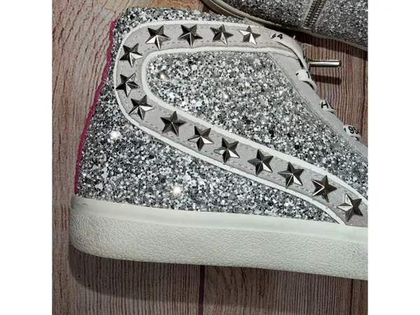 Vintage Havana Glitter High Top Sneakers Women’s Size 8 Silver Sparkle Side Zip - Image 6