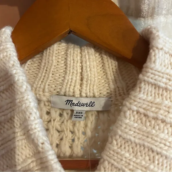 Madewell Wool Bomber‎ Cardigan Sweater Chunky Knit Cream Fisherman $148 NWT XXS - Image 5
