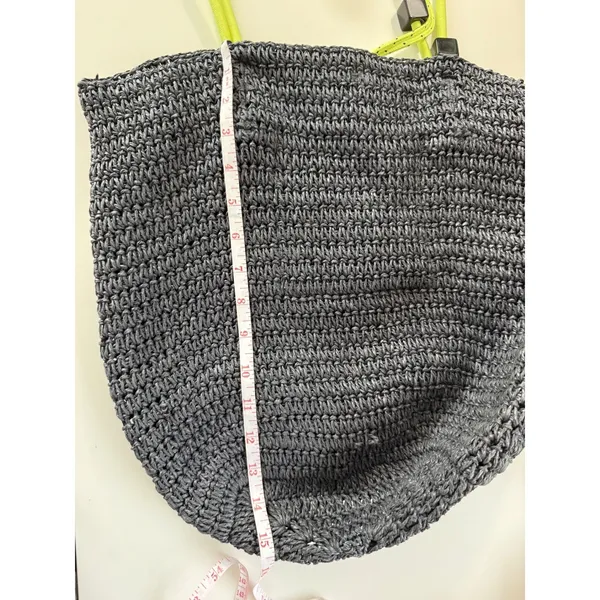 J.Crew‎ Straw Tote Bag Gray Neon Yellow Tassel Rope Handle Shoulder Bag - Image 10