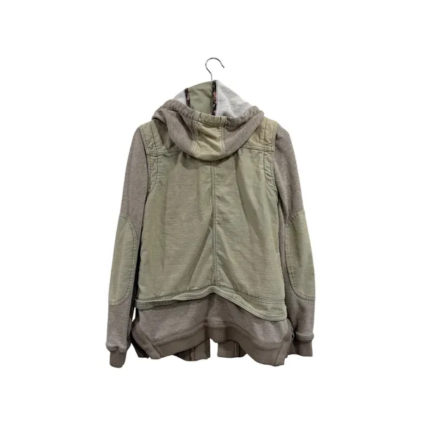 Free People 1970 Mixed Media Utility Jacket Green Hooded Elbow Patches Small - Image 2