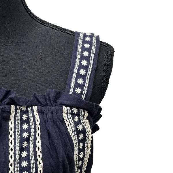 Free People Hill Top Crop Tank Size Large Blue Embroidered Boho Festival - Image 3