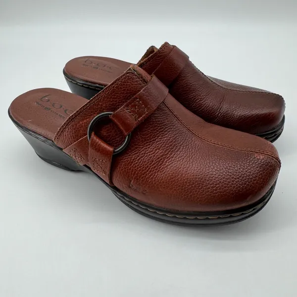 b.o.c. Born Concept Leather Clogs 7 Brown Wedge Mules Earthy‎ Granola Lagenlook - Image 4