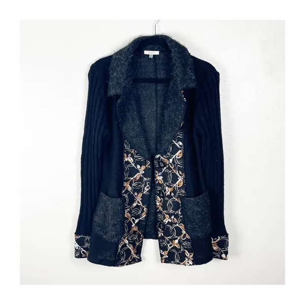 SIONI Black Long Sleeves Embroidered Details Long Sleeves Cardigan Small Boho - Image 10