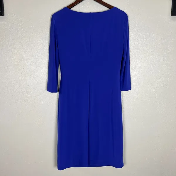 Lauren Ralph Lauren Dress 14 Purple‎ Faux Wrap Ruched Flattering Draped Classic - Image 7