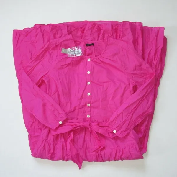 NWT J.Crew Belted Button-up Maxi in Neon Flamingo Pink Tiered Cotton Dress XS - Image 2