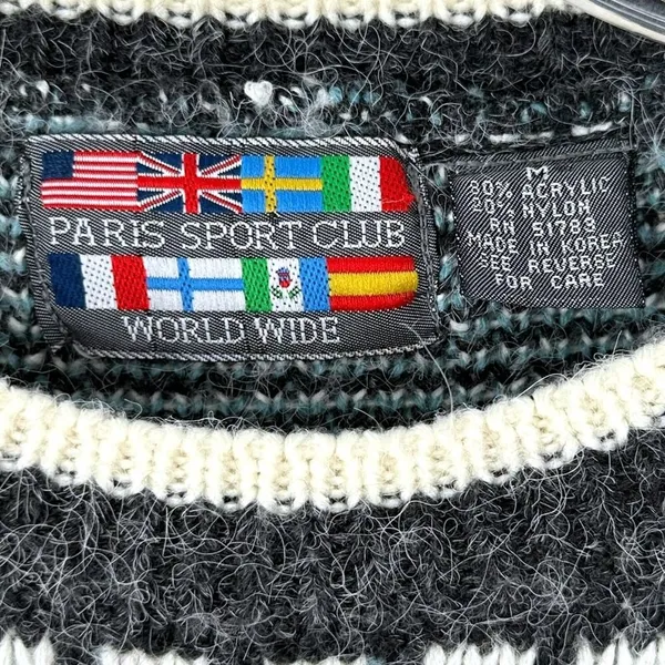 Vintage 80's Paris Sport Club Chunky Fair Isle Oversize Sweater M Breakfast Club - Image 6