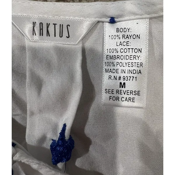 Kaktus Nautical Embroidered Stars Peasant Top Size M Tassels White Blue Festive - Image 6