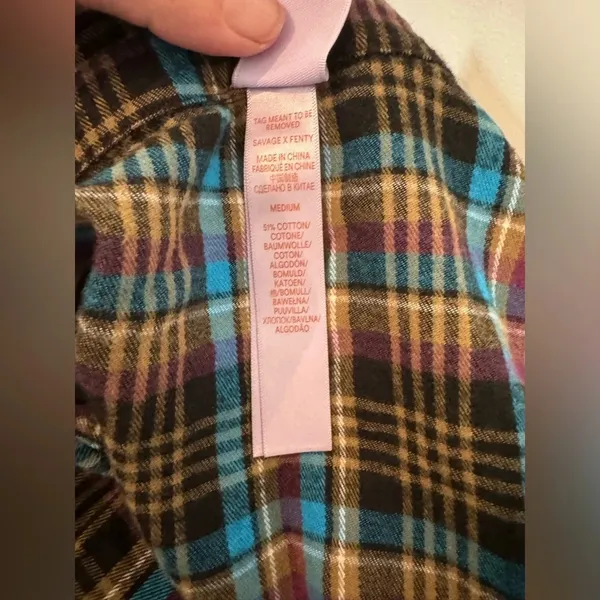 Savage X Fenty TIED UP TARTAN PJ RAW HEM SLEEP SHIRT Streetwear Comfy Medium - Image 8