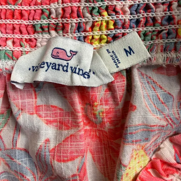 Vineyard Vines‎ Floral Off Shoulder Top Women Medium Pink Blue Smocked Boho - Image 2