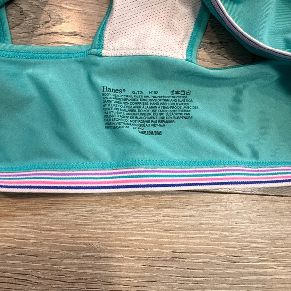 Hanes XLarge XL Green Striped Racerback Sports‎ Bra Workout Gym Activewear - Image 3