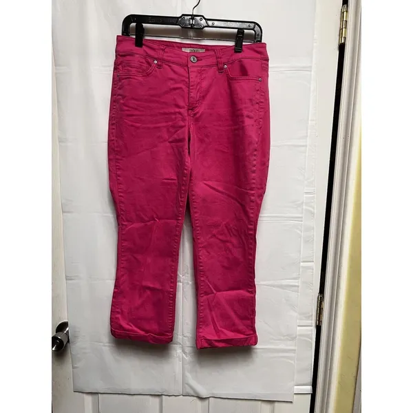 Vintage America Blues Boho Crop Hot Pink Jeans Size 6/28 Magenta Cuffed‎ Denim - Image 2