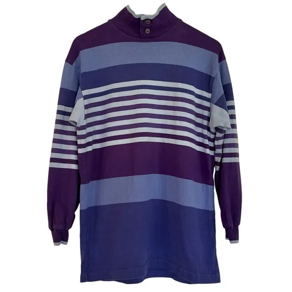 L.L. Bean vintage purple striped rugby tunic pullover sml - Image 2