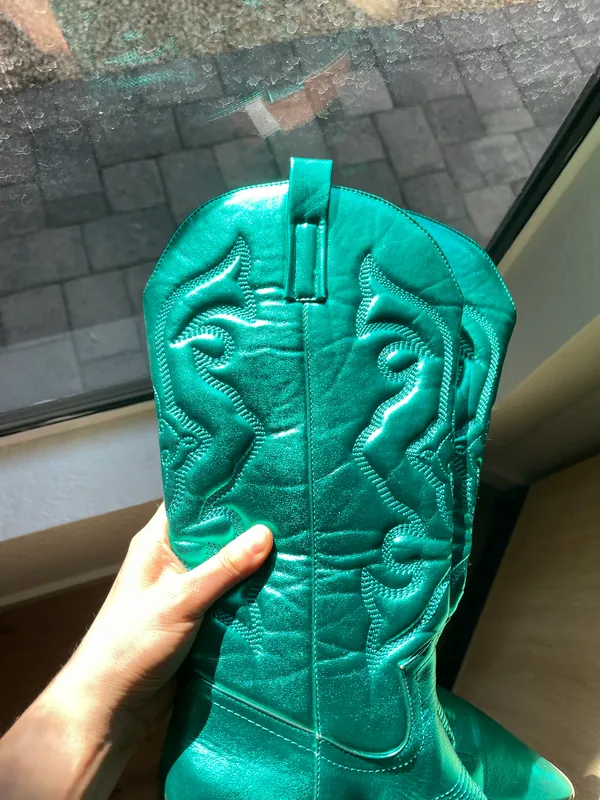 Metallic Green Cowboy Boots Size 8 - Image 3