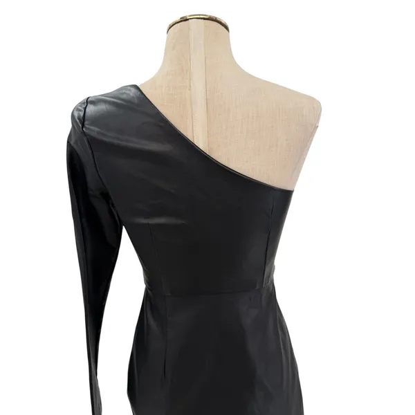 NBD Senia‎ One Shoulder Faux Leather Mini Dress Black Long Sleeve XXS NWT - Image 10