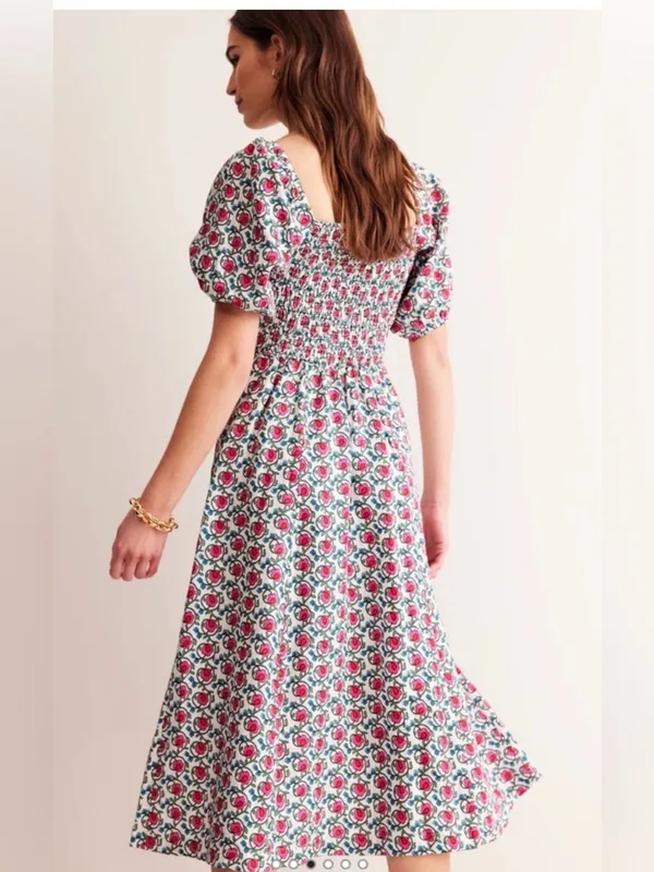 NEW Boden Sky Smocked Linen Midi Dress 16-18 - Image 4