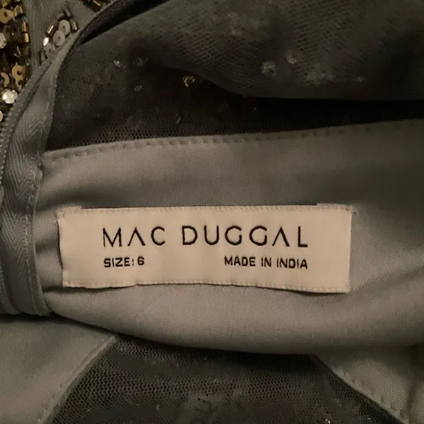 Mac Duggal 6 Silver Gray Gold Beaded Illusion Cap Sleeve Column Gown Maxi Dress - Image 14