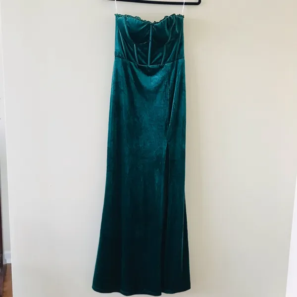 Lulus Luxurious Allure Emerald Green Velvet Strapless Maxi Dress, Size Medium - Image 12