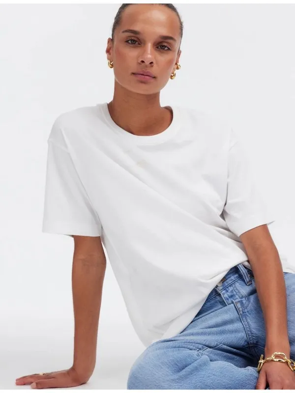 NWT *FLAWED* Madewell White Cotton Relaxed Oversized Tee - Size: Medium - Image 11