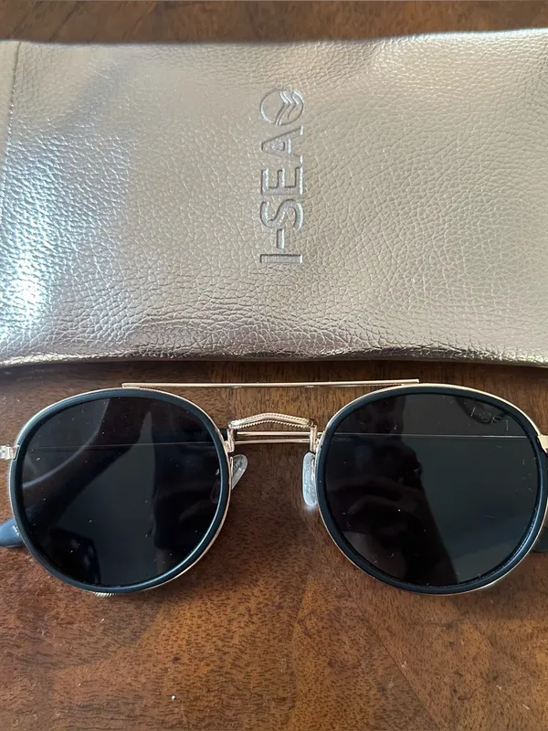 I-SEA Polarized Round Sunglasses - All Aboard Black Lens Gold Metal Frame - Image 2