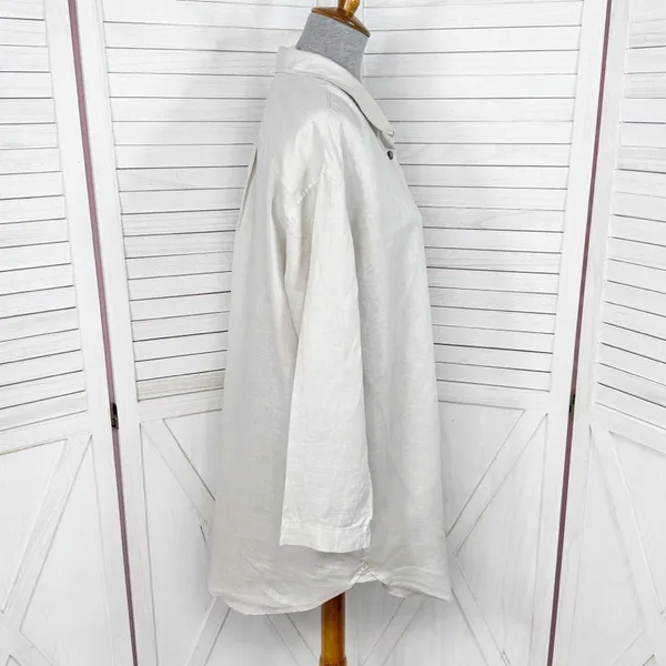 H&M Home Linen Button Up Shirt Dress Beige‎ Tan Medium Long Sleeve Beach - Image 3