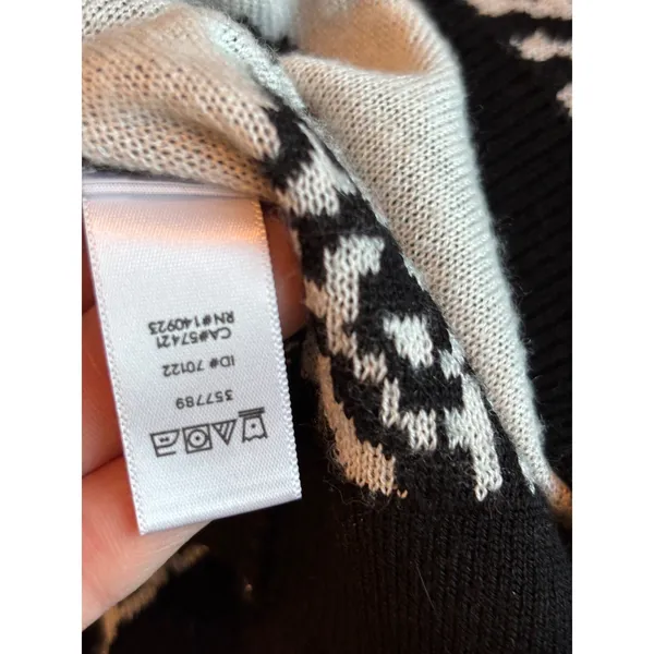 LOFT Ann Taylor Black White Rose Floral Wool Blend Sweater Large 357789 - Image 6