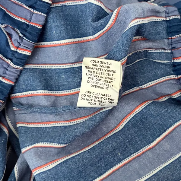 NATALIE MARTIN Amelia Top Batik Stripe Navy Cotton Tassel Tie Blouse Top Small - Image 14
