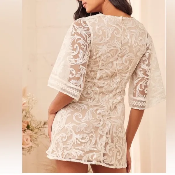 Lulu’s Celebration Hour White Sequin Embroidered Mini Party Dress‎ size Small - Image 2