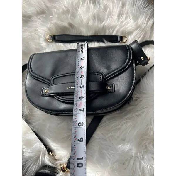 Michael Kors Cary Leather Saddle Crossbody bag Magnetic flap closure bag black h - Image 9