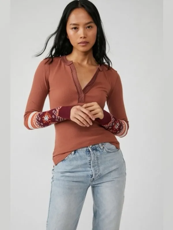 NWT Free People We The Free Mikah Layering Cuff Thermal Top Autumn Combo Small - Image 5