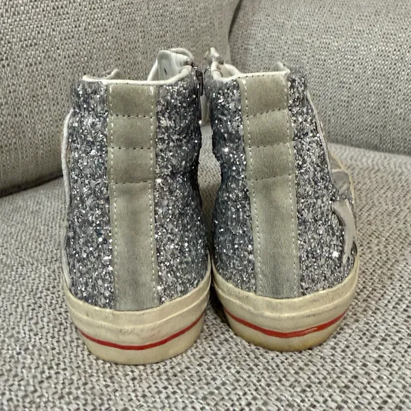Golden Goose Slide with‎ Laminated Leather Upper and Silver Glitter Size 36 - Image 9