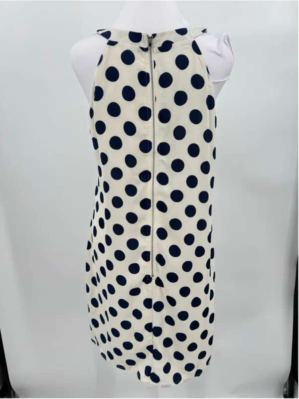 Polka Dot Dress Cream & Navy Blue Halter Neckline Sleeveless Pink Owl Medium - Image 2