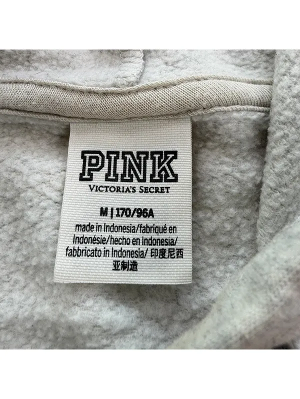 PINK Victoria’s Secret Hoodie Women Medium Gray Glitter Logo Pullover Sweatshirt - Image 4
