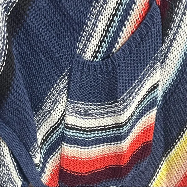 Billabong Women Fringe Cardigan Sweater Med Longline Colorful‎ Stripe Boho Open - Image 5