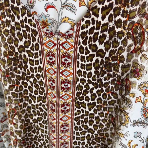 Chicos Mixed Print Blouse Size 2 Large Leopard Floral Paisley Stretch Boho Comfy - Image 2