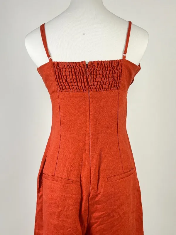 NWOT Farm Rio Red 3D Petals Bodice Euroflax Premium Linen Jumpsuit M Wide-Leg - Image 10