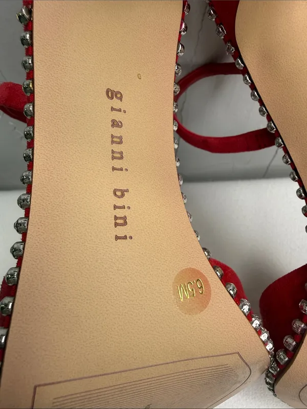 Gianni Bini red suede rhinestones-trimmed slingback pumps - Image 8