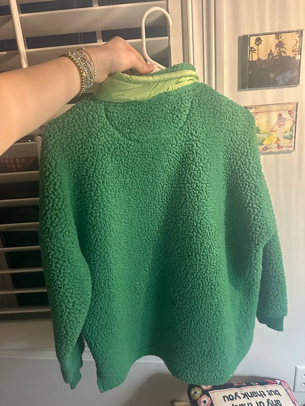 Aerie Sherpa Pullover Quarter-Zip Green - Image 3