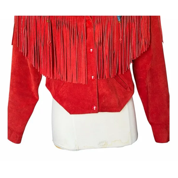Vintage Red Suede Fringe Jacket Eagle Beaded Western Southwestern Women’s Large - Image 4