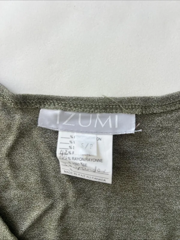 Vintage VTG IZUMI Short Sleeve Stretchy Ruffle Trim Y2K V Neck Top Olive Green S - Image 4