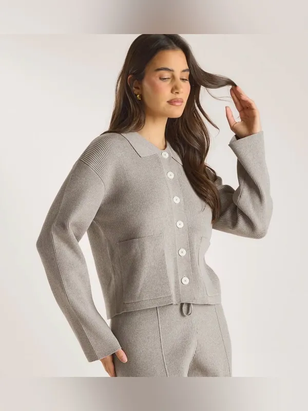 LOUNGE Knitted Oversized Shirt - Warm Grey - Image 3