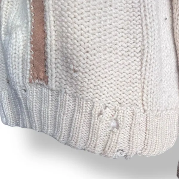 Vintage Tanni 100 Wool Cable Knit Sweater Leather Trim Made in Hong Kong‎ Medium - Image 4