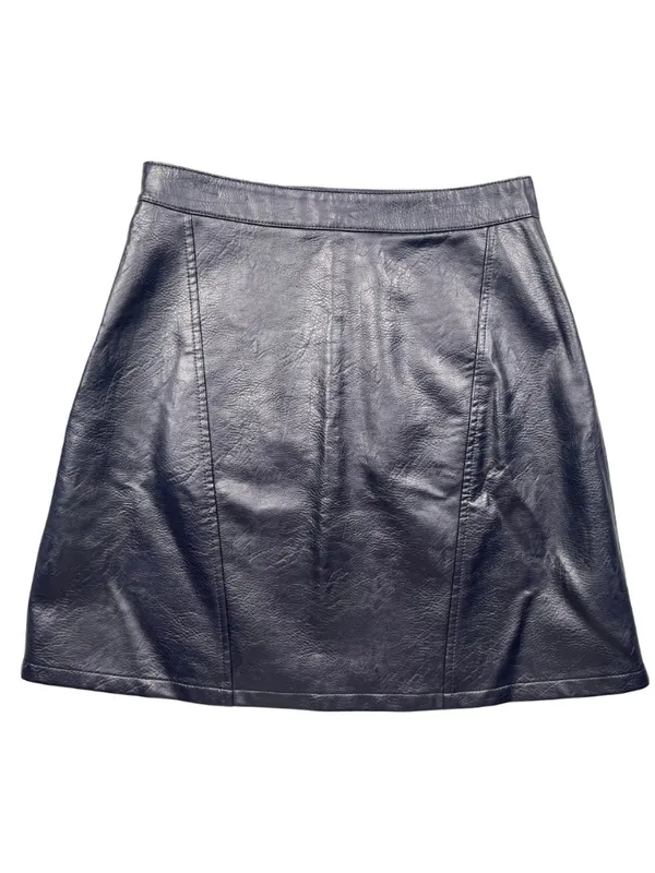 Zara Basic Faux Leather Mini Skirt Size S Dark Navy Blue Side Zip Textured - Image 2