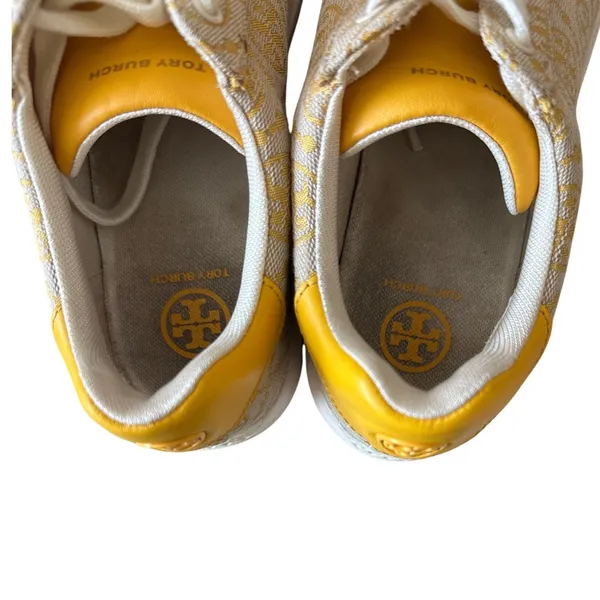 Tory Burch Howell T-Monogram Court Sneakers Goldfinch Yellow 8.5 - Image 5
