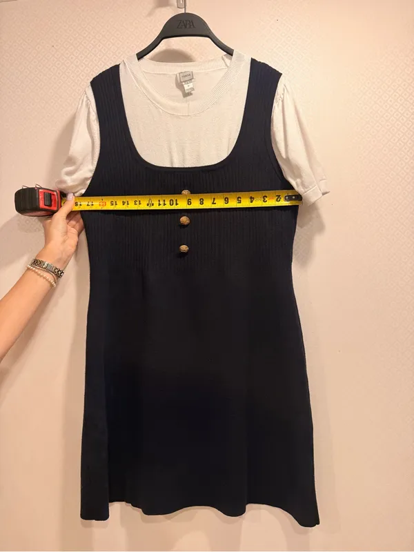 Maeve Navy/Ivory Twofer Double-Breasted Mini Dress Size XL with Gold Buttons - Image 5